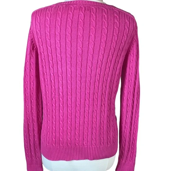 🚫SOLD🚫 Lilly Pulitzer Pink Green Palm Tree Cable Knit Crew Neck Cotton Sweater - Picture 2 of 6